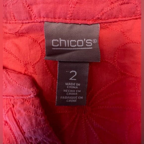 NWOT Chico’s Coral Embroidered Top, Size 2 Perfect for Spring and Summer ☀️ 💐 - Picture 6 of 7
